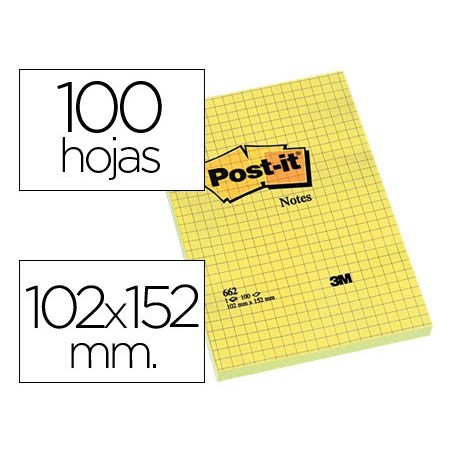 Bloc de notas adhesivas quita y pon post-it 102x152 mm cuadriculado 662