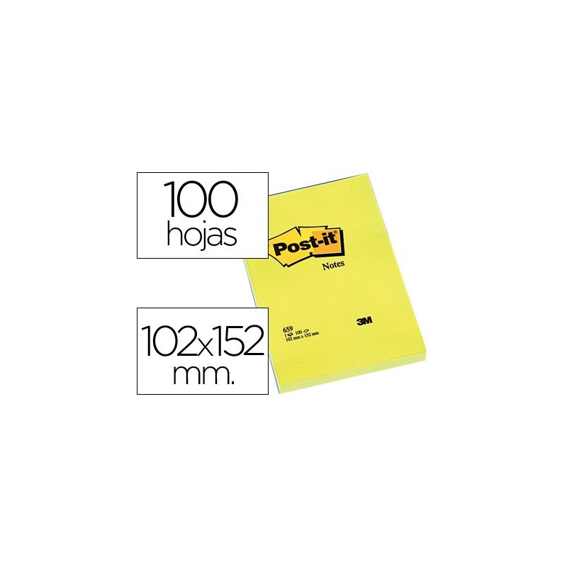 Bloc de notas adhesivas quita y pon post-it 102x152 mm con 100 hojas 659