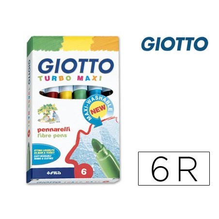 Rotulador giotto turbo maxi caja de 6 colores lavables con punta bloqueada