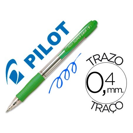 Boligrafo pilot super grip verde claro retractil sujecion de caucho tinta base de aceite