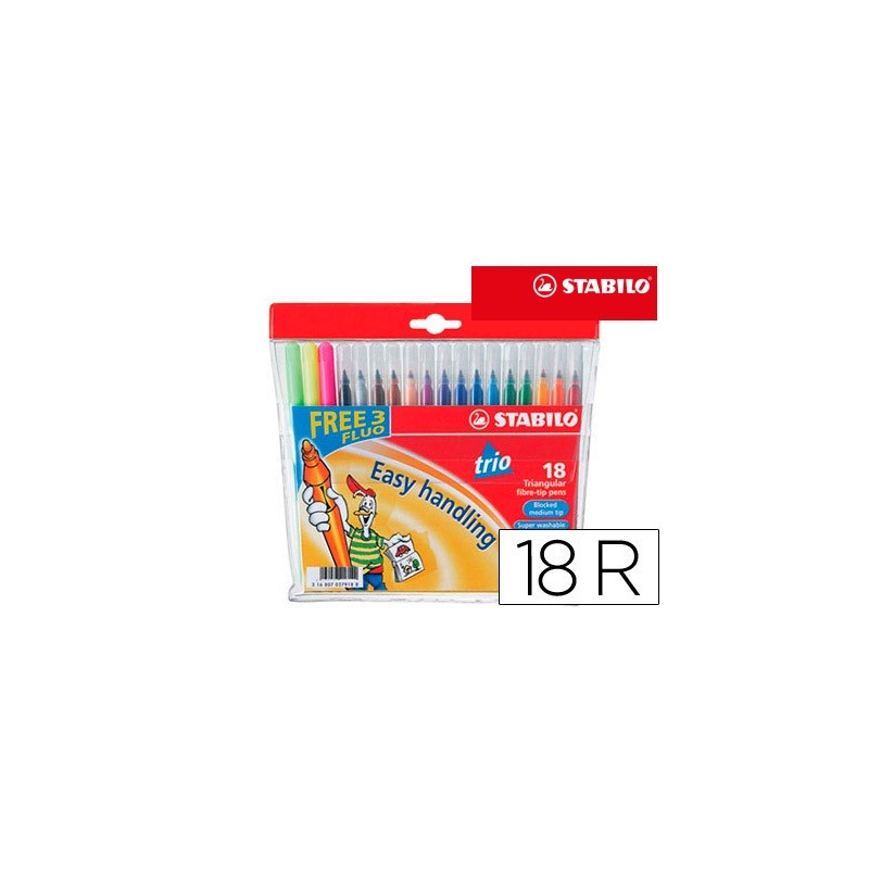 Rotulador escolar stabilo trio a-z bolsa de 18 unidades colores surtidos
