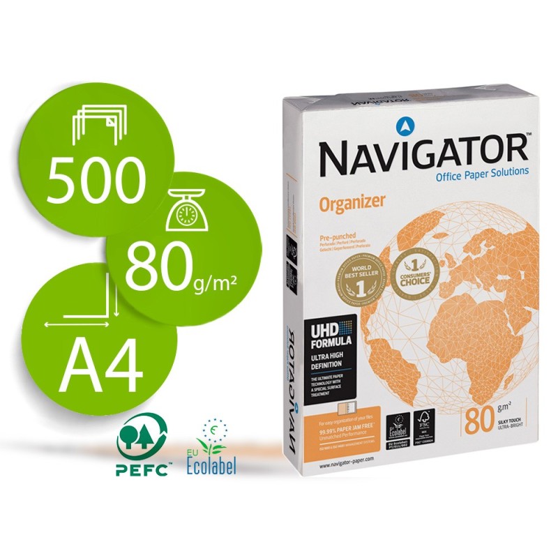 Papel fotocopiadora navigator din a4 80 gramos 4 taladros papel multiuso ink-jet y laser paquete de 500 hojas Papel fotocopiadora navigator din a4 80 gramos 4 taladros papel multiuso ink-jet y laser paquete de 500 hojas