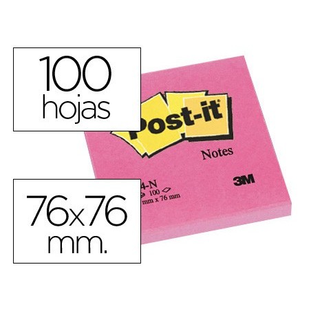 Bloc de notas adhesivas quita y pon post-it 76x76 mm fucsia neon con 100 hojas