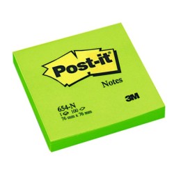 Bloc de notas adhesivas quita y pon post-it 76x76 mm verde neon con 100 hojas