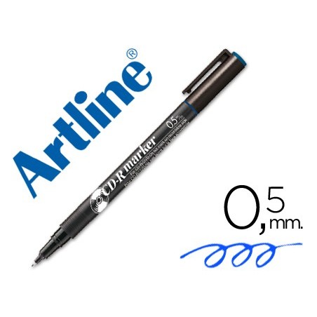 Rotulador artline para cd punta de fibra permanente ek-883 azul -punta redonda 0.5 mm