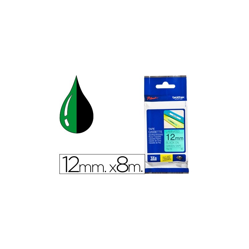 Cinta brother tze-731 verde-negro 12mm longitud 8 mt