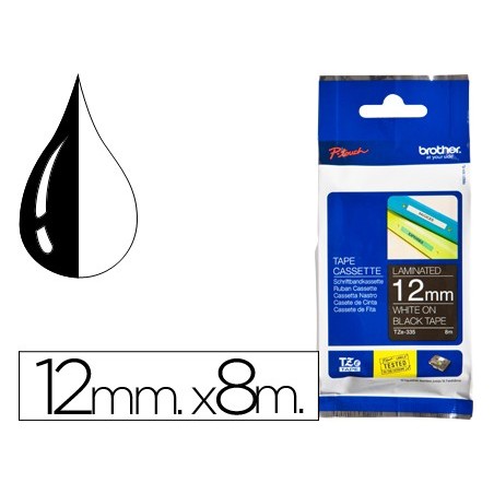 Cinta brother tze335 negro-blanco 12mm longitud 8mts