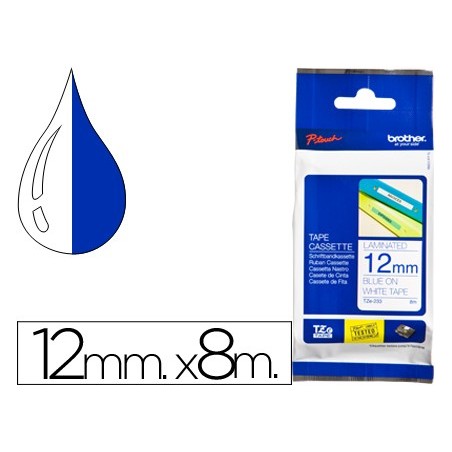 Cinta brother tze233 blanco-azul 12mm longitud 8 mt
