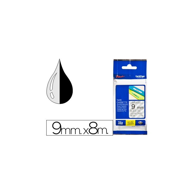 Cinta brother tze121 transparente-negro 9mm longitud 8 mt