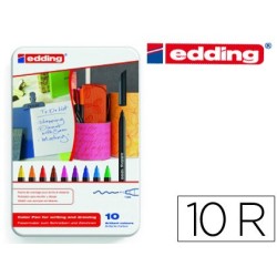 Rotulador edding punta fibra 1200 caja metalica 10 unidades colores surtidos punta redonda 0,5 mm
