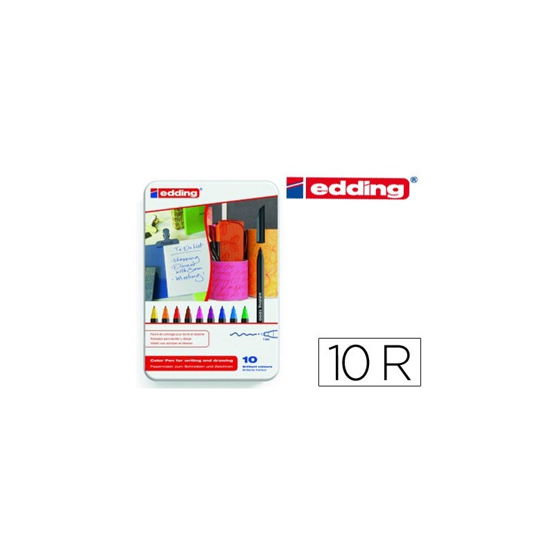 Rotulador edding punta fibra 1200 caja metalica 10 unidades colores surtidos punta redonda 0,5 mm