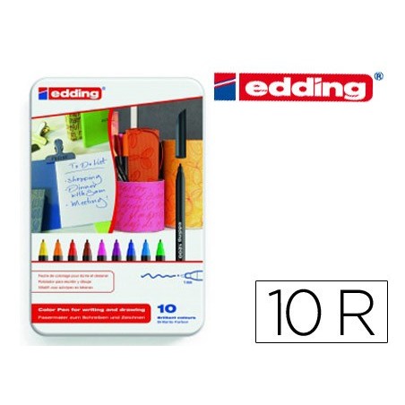 Rotulador edding punta fibra 1200 caja metalica 10 unidades colores surtidos punta redonda 0,5 mm