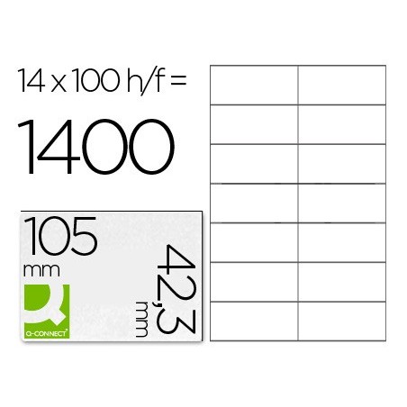 Etiqueta adhesiva q-connect kf10656 tamaño 105x42,3 mm fotocopiadora laser ink-jet caja con 100 hojas din a4