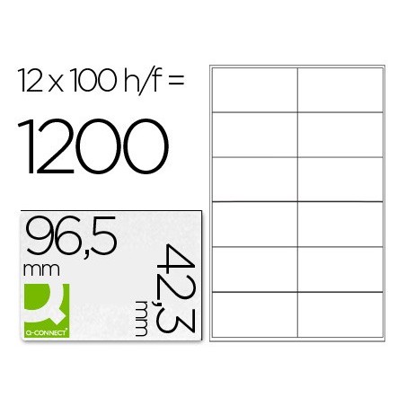 Etiqueta adhesiva q-connect kf10652 tamaño 96,5x42,3 mm fotocopiadora laser ink-jet caja con 100 hojas din a4