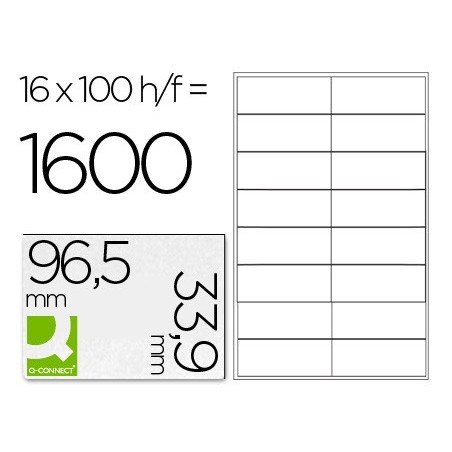 Etiqueta adhesiva q-connect kf10651 tamaño 96,5x33,9 mm fotocopiadora laser ink-jet caja con 100 hojas din a4