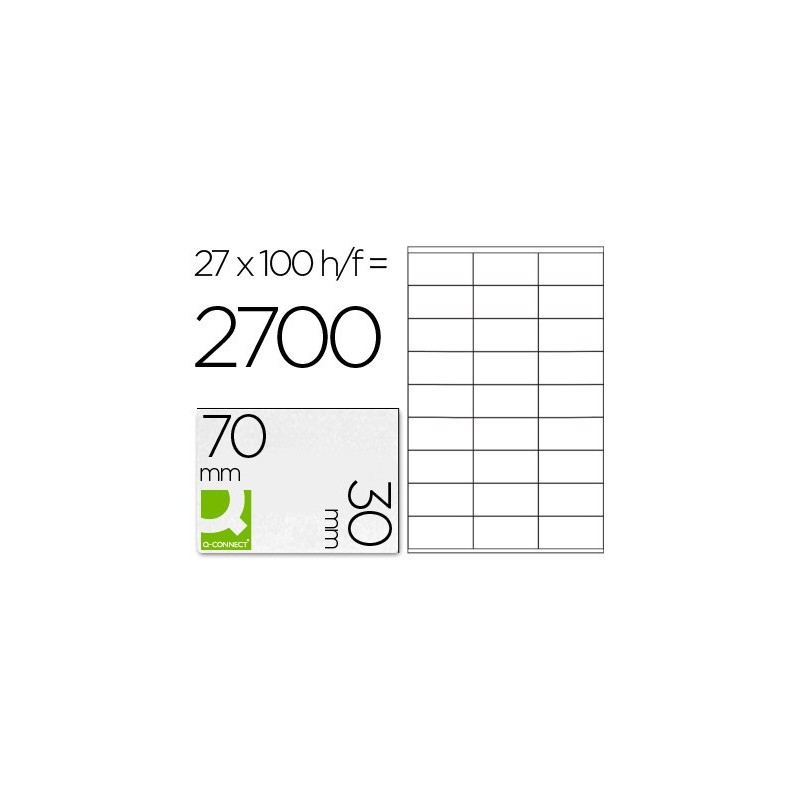 Etiqueta adhesiva q-connect kf10642 tamaño 70x30 mm fotocopiadora laser ink-jet caja con 100 hojas din a4