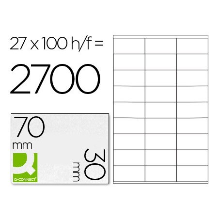 Etiqueta adhesiva q-connect kf10642 tamaño 70x30 mm fotocopiadora laser ink-jet caja con 100 hojas din a4