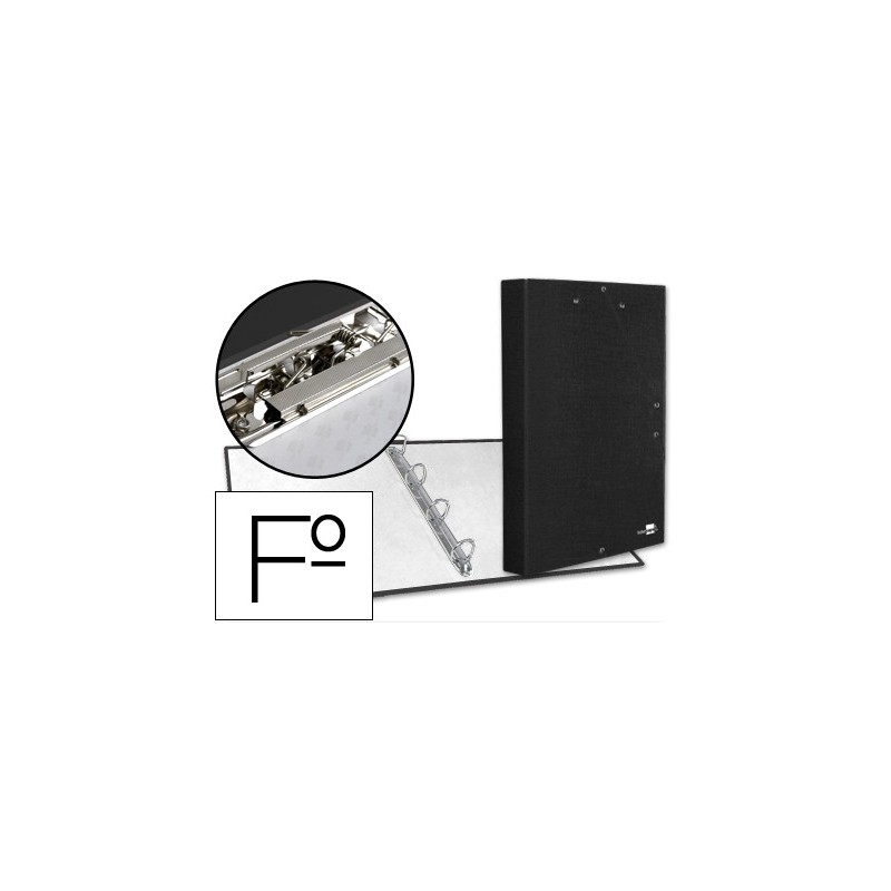 Carpeta de 4 anillas 25mm redondas liderpapel folio carton forrado paper coat negra con miniclip y solapas Carpeta de 4 anillas 25mm redondas liderpapel folio carton forrado paper coat negra con miniclip y solapas