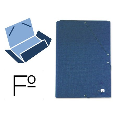 Carpeta liderpapel gomas folio 3 solapas carton forrado azul