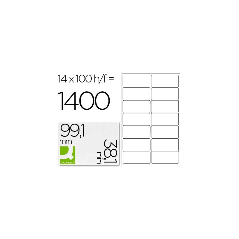 Etiqueta adhesiva q-connect kf01585 tamaño 99,1x38,1 mm fotocopiadora laser ink-jet caja con 100 hojas din a4
