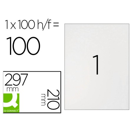 Etiqueta adhesiva q-connect kf10664 tamaño 210x297 mm fotocopiadora laser ink-jet caja con 100 hojas din a4
