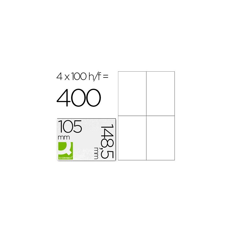 Etiqueta adhesiva q-connect kf10660 tamaño 105x148,5 mm fotocopiadora laser ink-jet caja con 100 hojas din a4