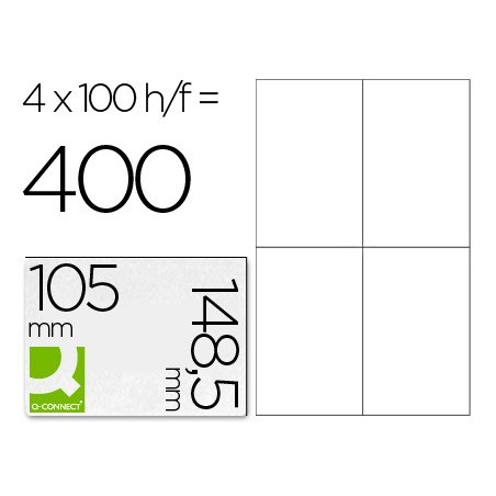Etiqueta adhesiva q-connect kf10660 tamaño 105x148,5 mm fotocopiadora laser ink-jet caja con 100 hojas din a4