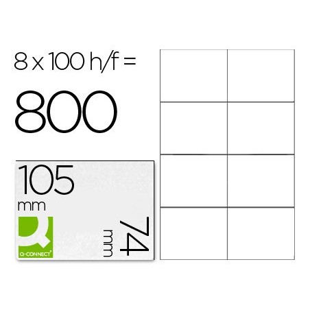 Etiqueta adhesiva q-connect kf10659 tamaño 105x74 mm fotocopiadora laser ink-jet caja con 100 hojas din a4