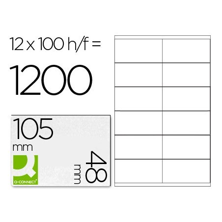 Etiqueta adhesiva q-connect kf10657 tamaño 105x48 mm fotocopiadora laser ink-jet caja con 100 hojas din a4