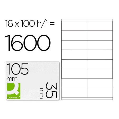 Etiqueta adhesiva q-connect kf10653 tamaño 105x35 mm fotocopiadora laser -ink-jet caja con 100 hojas din a4