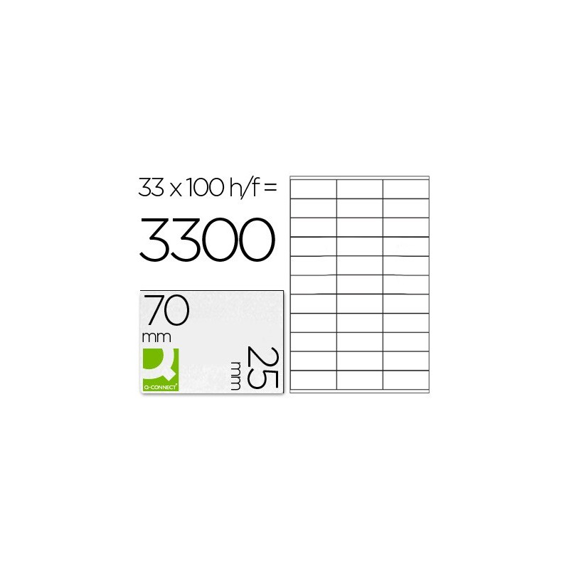 Etiqueta adhesiva q-connect kf10640 tamaño 70x25 mm fotocopiadora laser ink.jet caja con 100 hojas din a4