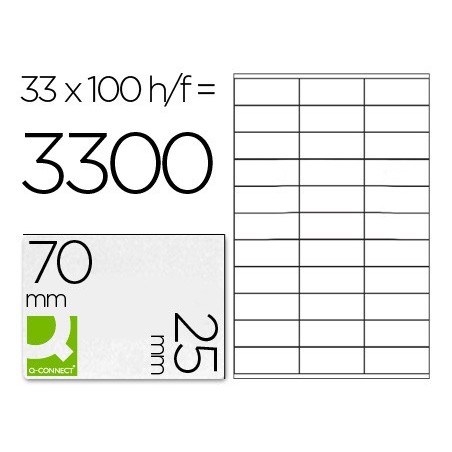 Etiqueta adhesiva q-connect kf10640 tamaño 70x25 mm fotocopiadora laser ink.jet caja con 100 hojas din a4