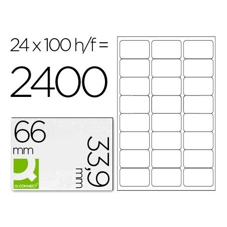 Etiqueta adhesiva q-connect kf10639 tamaño 66x33,9 mm fotocopiadora laser ink-jet caja con 100 hojas din a4