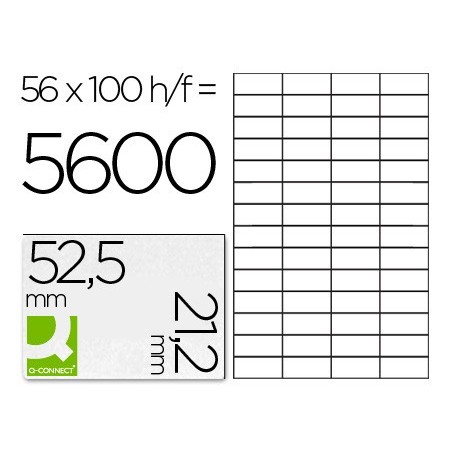 Etiqueta adhesiva q-connect kf10638 tamaño 52,5x21,2 mm fotocopiadora laser ink-jet caja con 100 hojas din a4