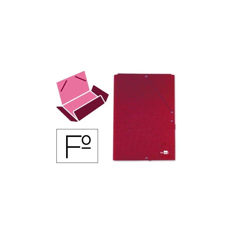 Carpeta liderpapel gomas folio 3 solapas carton forrado roja