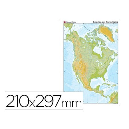 Mapa mudo color din a4 america del norte fisico