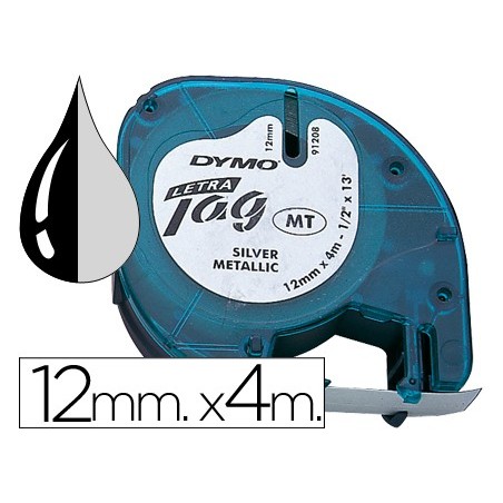 Cinta dymo metalizada 12mmx4mt -negro/plata para letratag