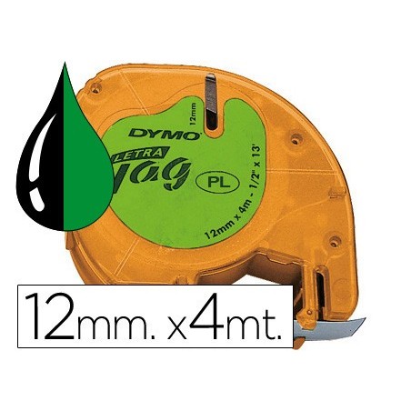 Cinta dymo 12mmx4mt -negro/verde acido para maquina letratag