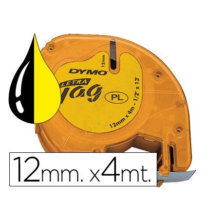 Cinta dymo 12mmx4mt -negro/amarillo para maquina letratag