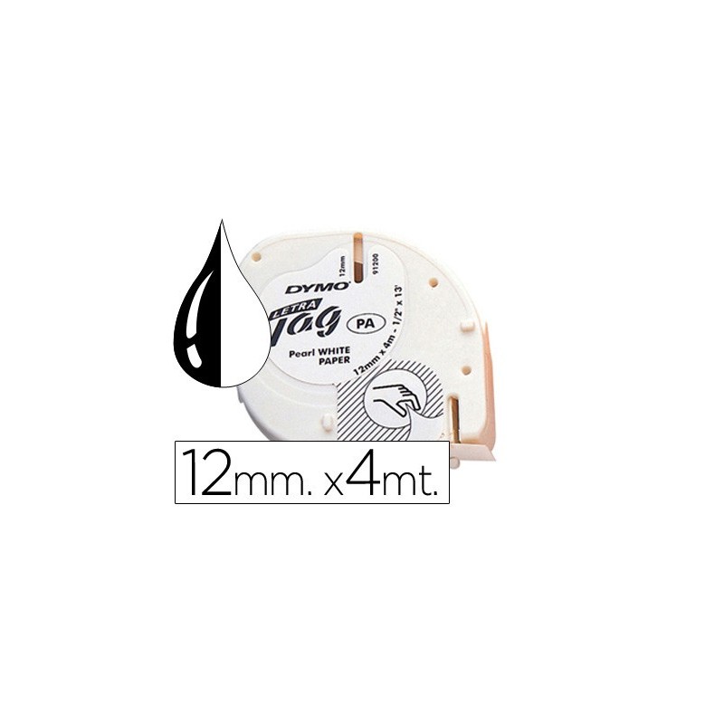 Cinta dymo papel 12mmx4mt negro/blanco para letratag