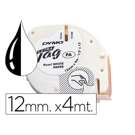 Cinta dymo papel 12mmx4mt negro/blanco para letratag