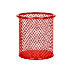 Cubilete portalapices q-connect rojo metal redondo rejilla diametro 86 mm alto 105 mm