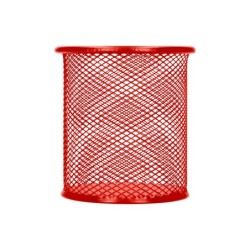 Cubilete portalapices q-connect rojo metal redondo rejilla diametro 86 mm alto 105 mm