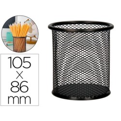 Cubilete portalapices q-connect negro metal redondo rejilla diametro 86 mm alto 105 mm