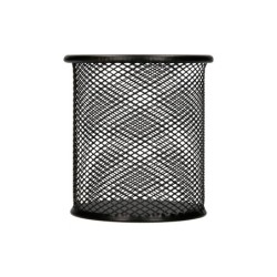 Cubilete portalapices q-connect negro metal redondo rejilla diametro 86 mm alto 105 mm