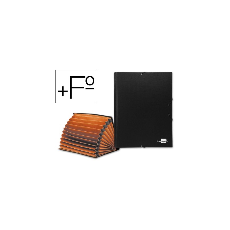 Carpeta clasificadora liderpapel 12 departamentos folio prolongado carton forrado negra fuelle