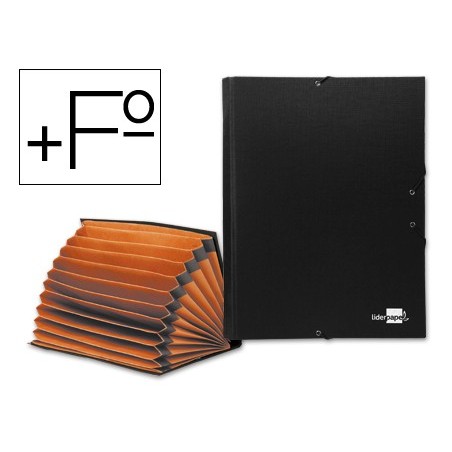 Carpeta clasificadora liderpapel 12 departamentos folio prolongado carton forrado negra fuelle