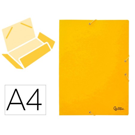 Carpeta liderpapel gomas folio 3 solapas carton simil prespan amarilla