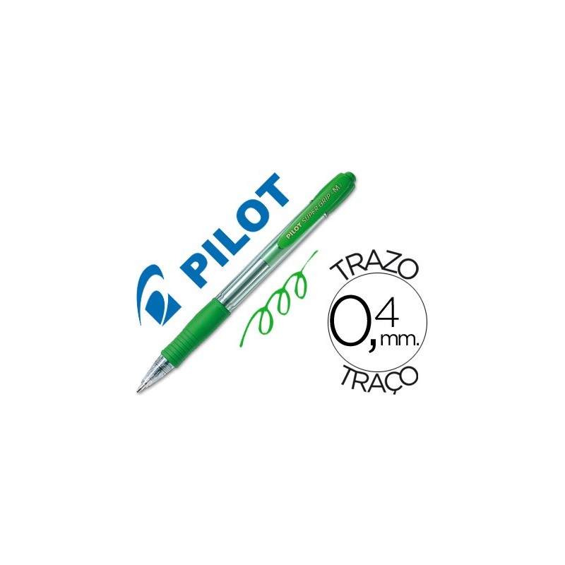 Boligrafo pilot super grip verde retractil sujecion de caucho tinta base de aceite