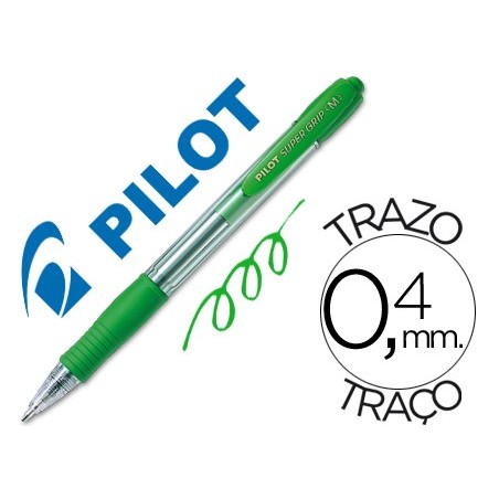 Boligrafo pilot super grip verde retractil sujecion de caucho tinta base de aceite